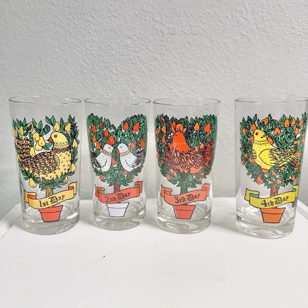 Vintage Indiana Glass 12 Days of Christmas 12oz Tumblers Complete Set of 12 EUC